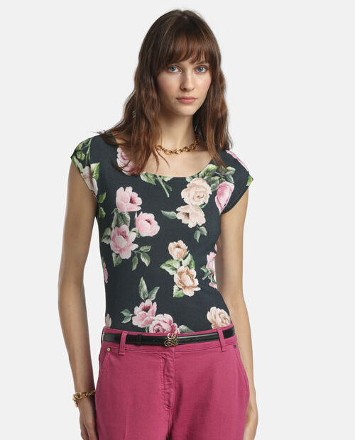 Czarny top w kwiaty Contigia - Image #3