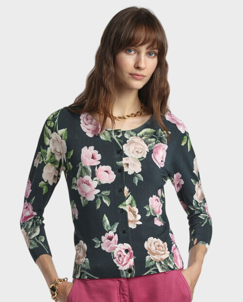 Czarny kardigan w kwiaty Contesto