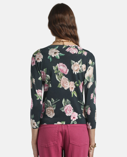 Czarny kardigan w kwiaty Contesto - Image #1