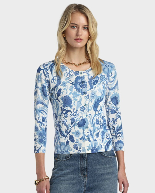 Kardigan w niebieskie kwiaty Coperta