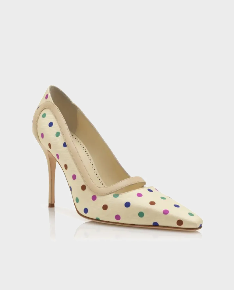 Kremowe szpilki w groszki Labama 105