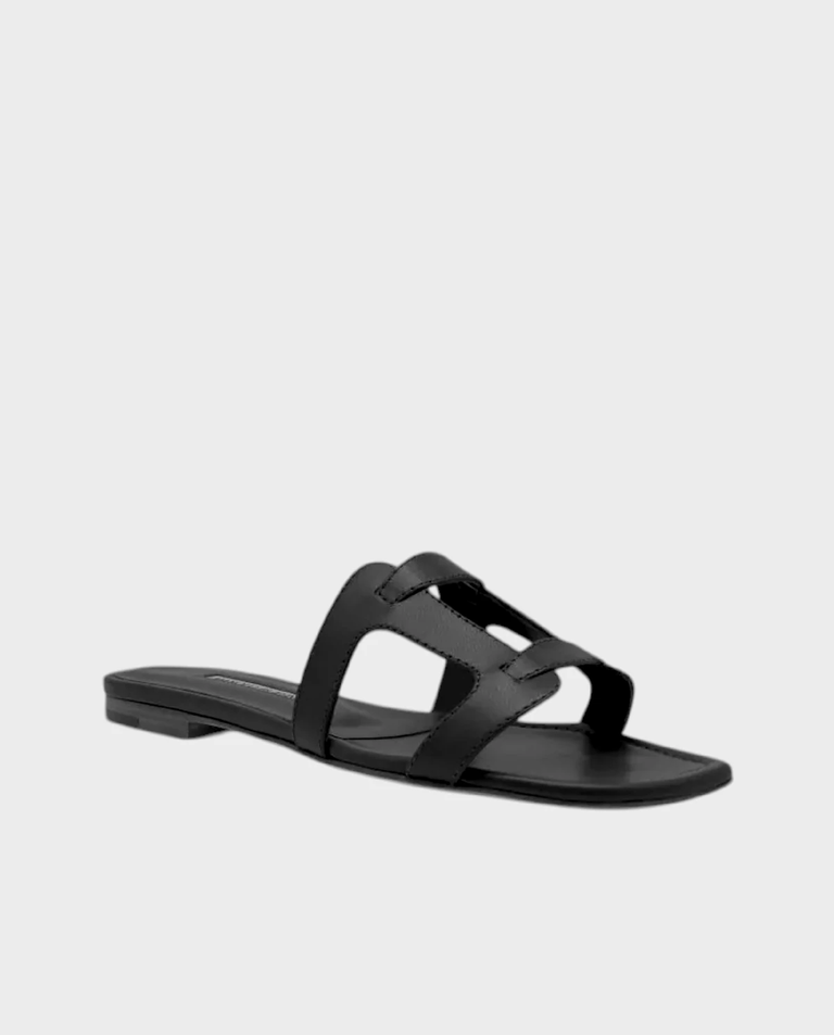 Czarne skórzane klapki Grellanuflat