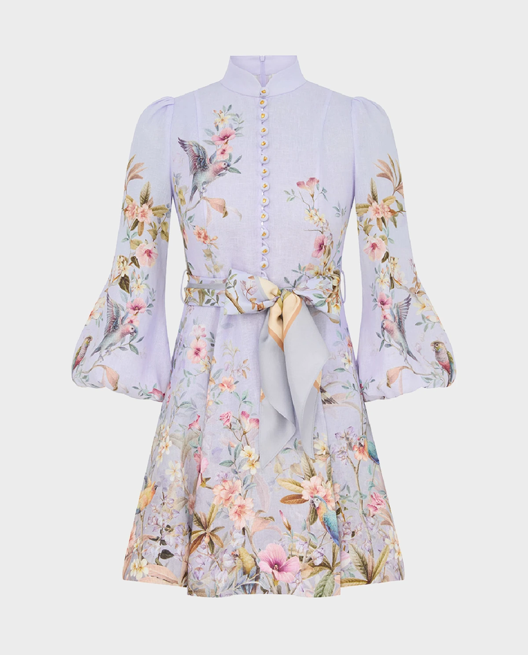 Błękitna lniana sukienka w kwiaty Rebellion