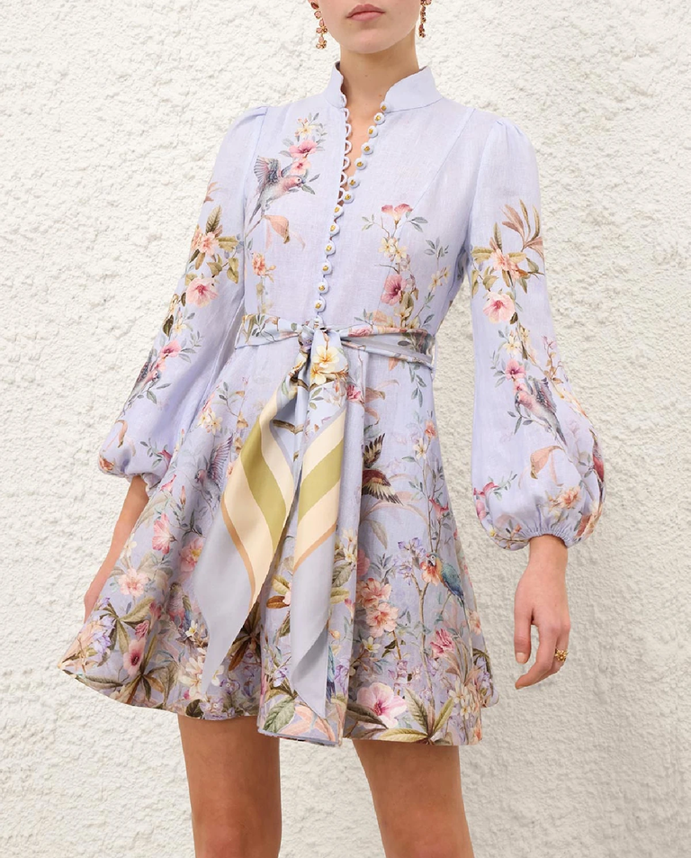 Błękitna lniana sukienka w kwiaty Rebellion - Image #2