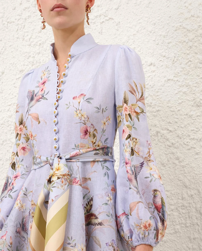 Błękitna lniana sukienka w kwiaty Rebellion - Image #4