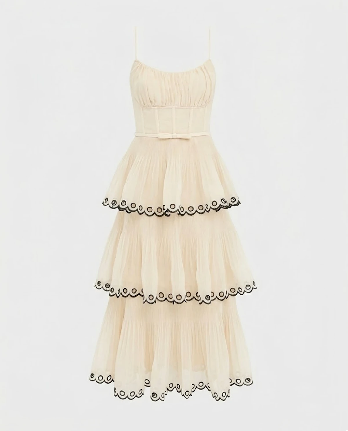Kremowa haftowana sukienka midi - Image #0