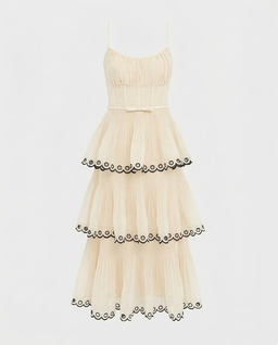 Kremowa haftowana sukienka midi - Image #0