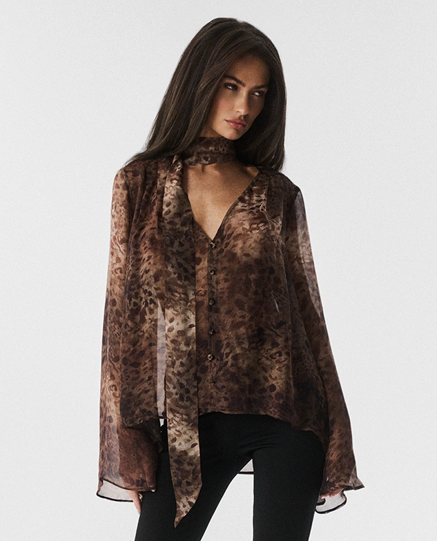 Koszula z wiskozy i jedwabiu Aude Leopard