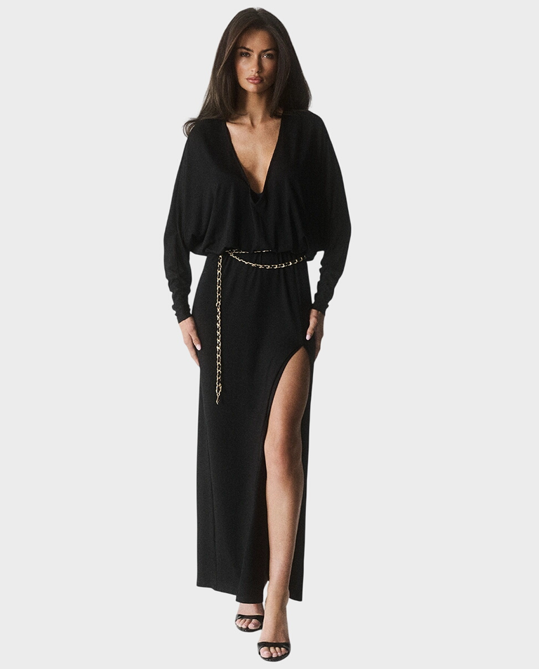 Czarna sukienka z rozcięciem Blanche