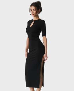 Czarna sukienka z rozcięciem Clemence - Image #1