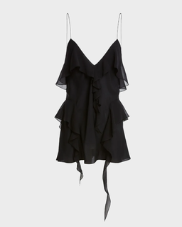 Jedwabny czarny top z falbankami - Image #4