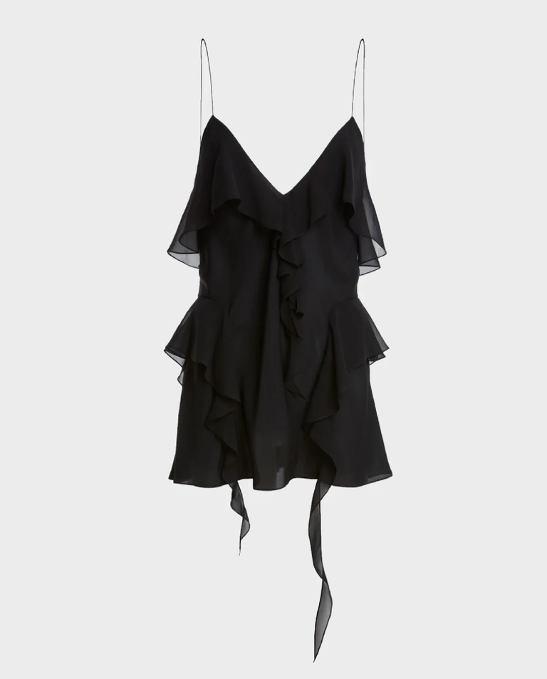 Jedwabny czarny top z falbankami - Image #4