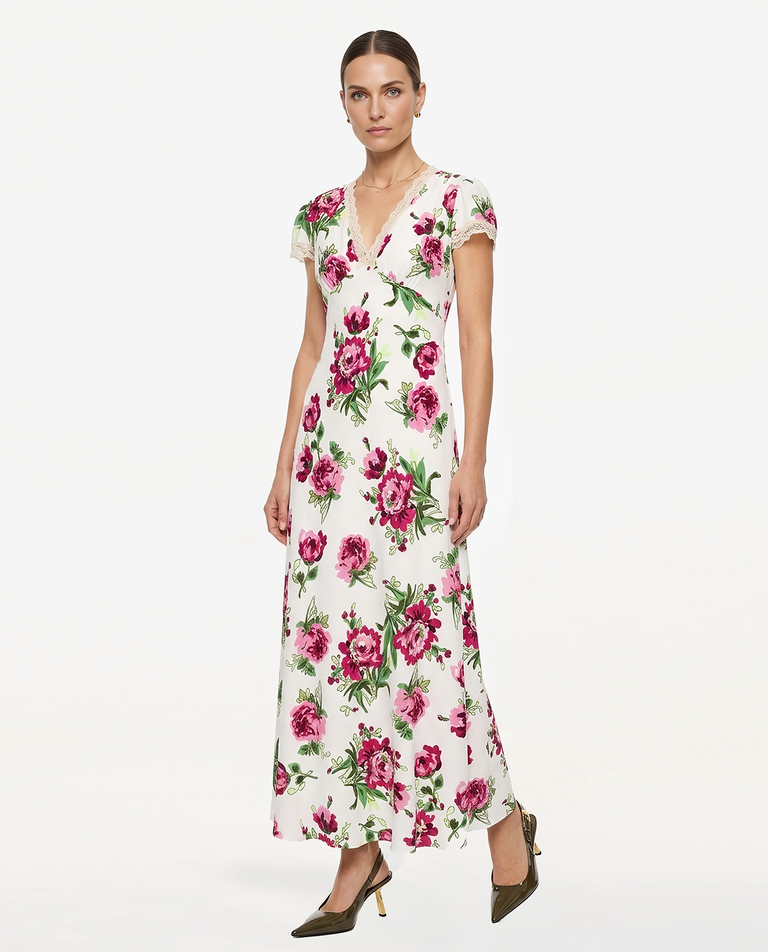 Biała sukienka w kwiaty Polone