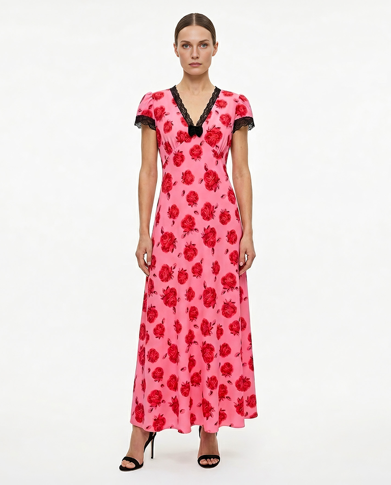 Różowa sukienka w kwiaty Polone