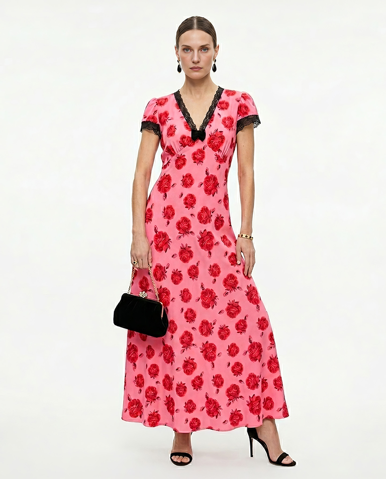 Różowa sukienka w kwiaty Polone