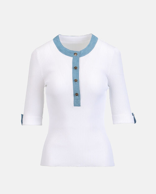 Biały top z jeansowymi wstawkami Colli - Image #5