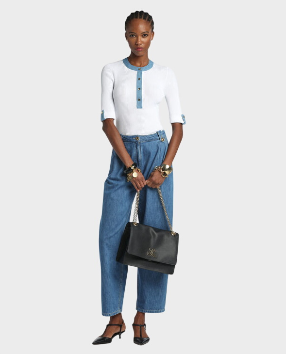 Biały top z jeansowymi wstawkami Colli - Image #2