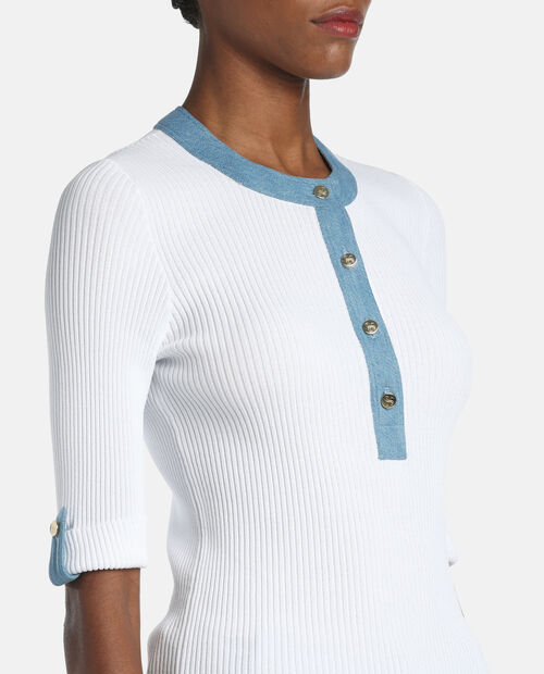 Biały top z jeansowymi wstawkami Colli - Image #3