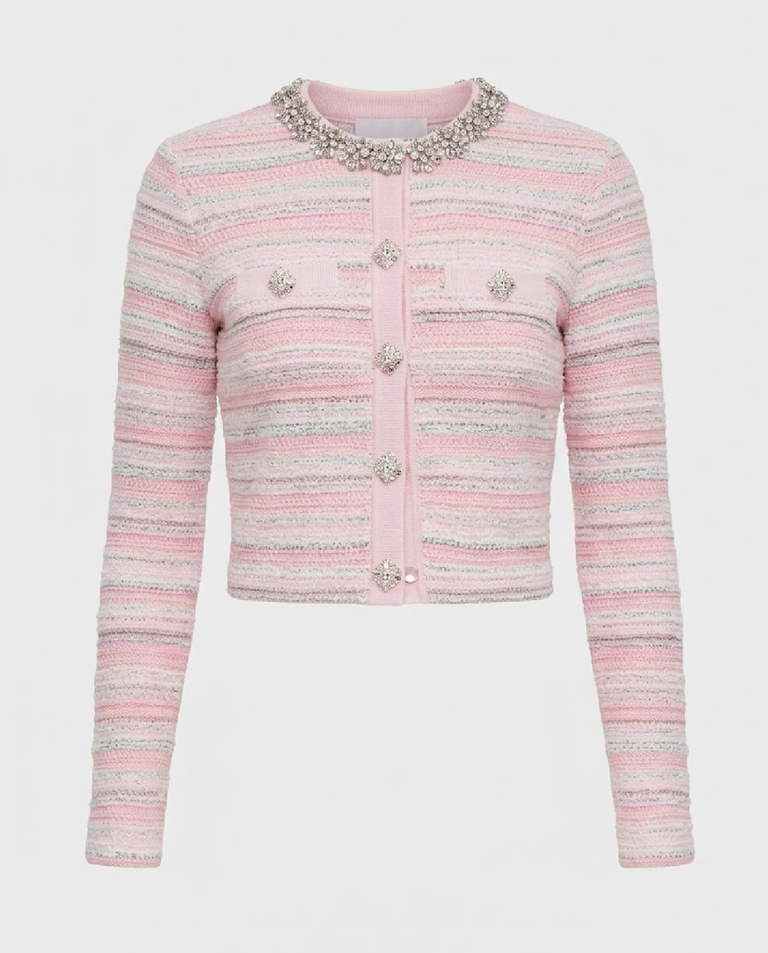 Różowy teksturowany kardigan - Image #6