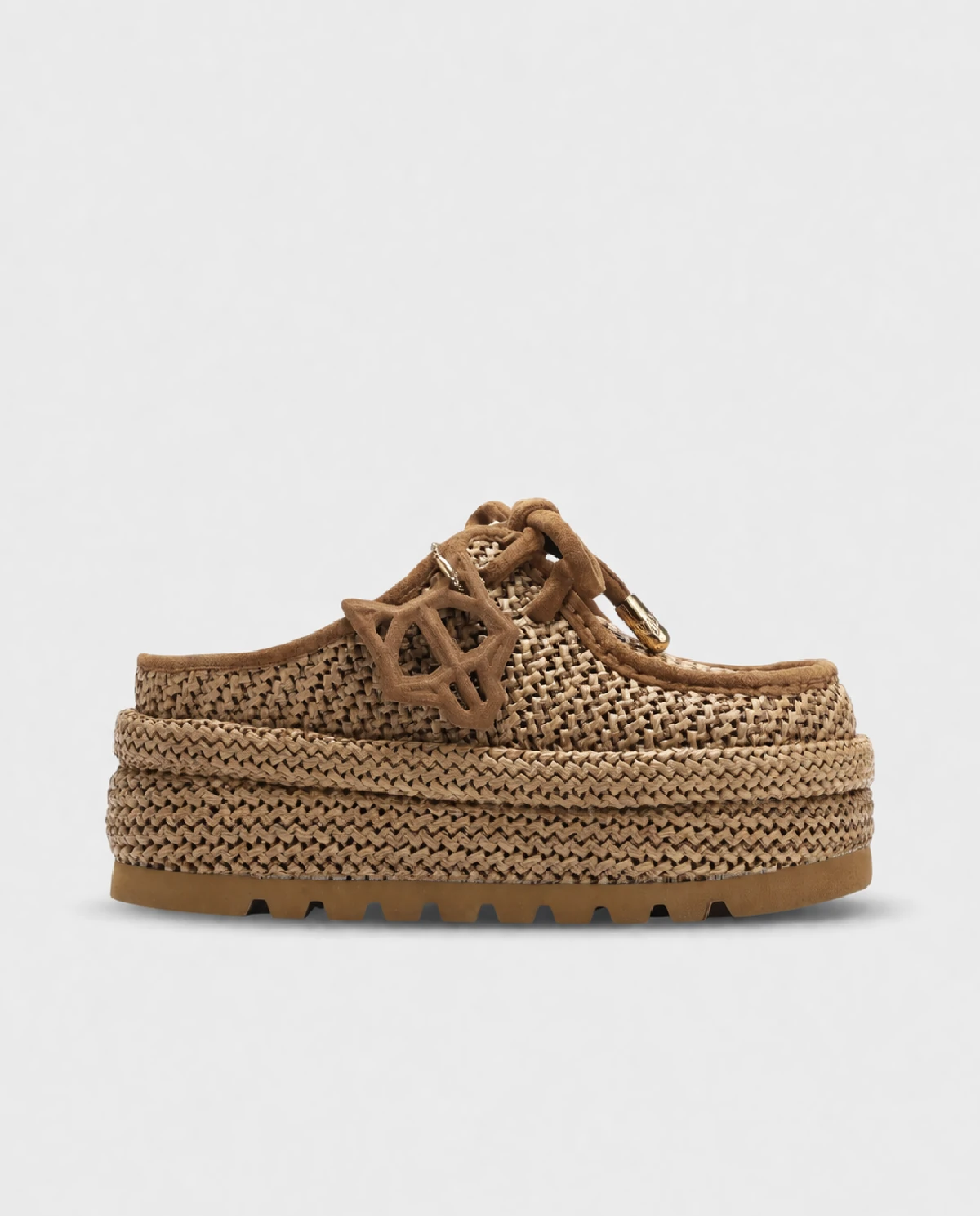 Ciemnobeżowe chodaki z rafii na platformie Blizzard - Image #0