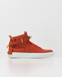 Skórzane sneakersy w pomarańczowym kolorze z logo - Image #0