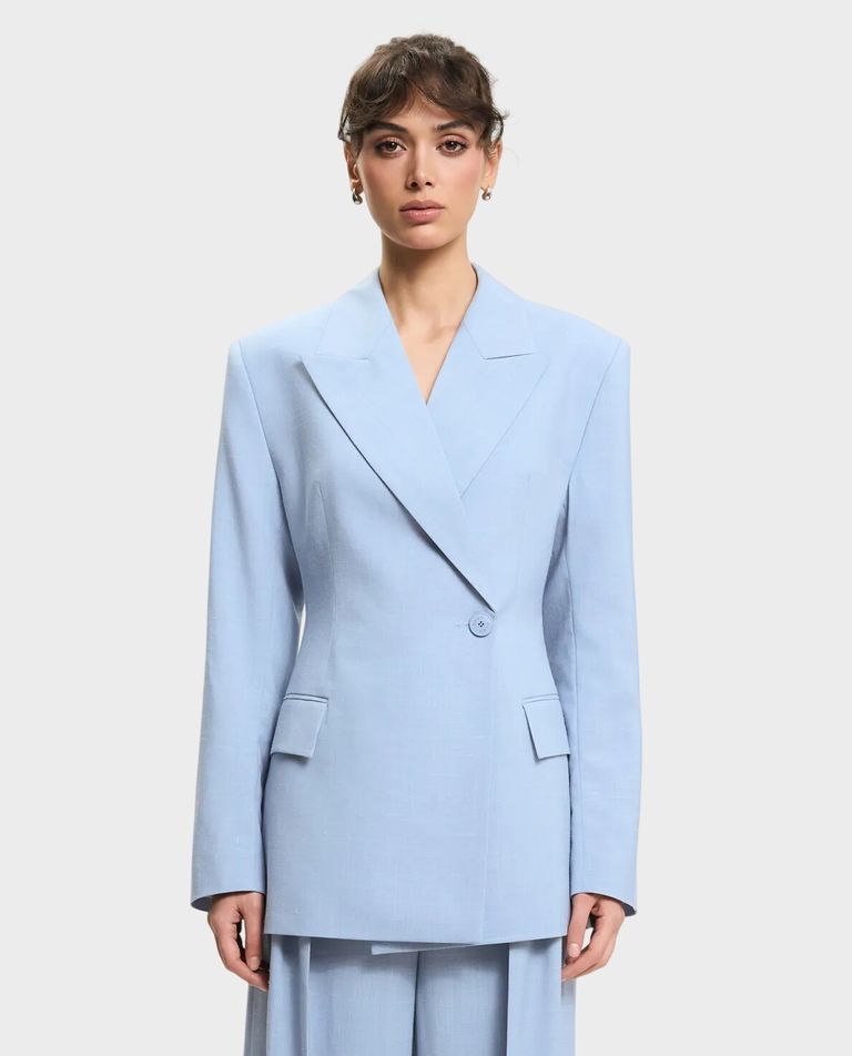 Błękitna marynarka z mieszanki wełny