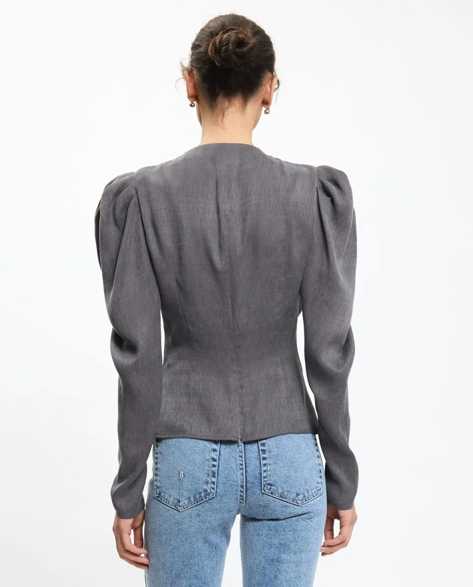 Szara bluzka z bufkami - Image #3