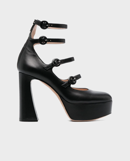 Czarne skórzane czółenka na platformie - Image #0