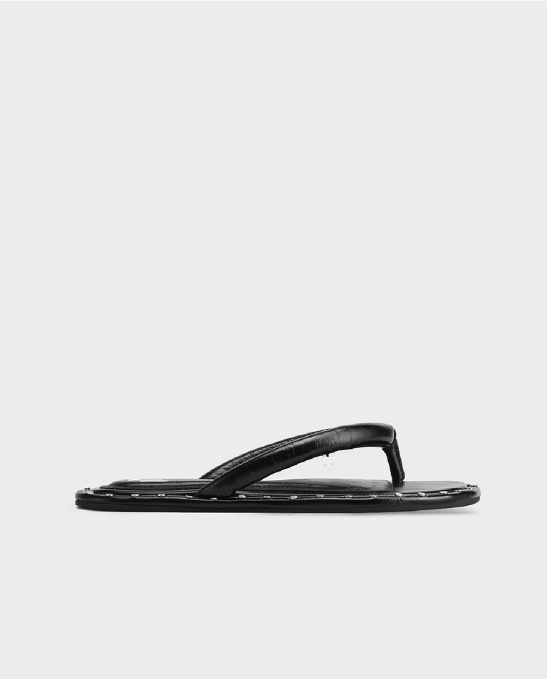 Czarne skórzane japonki z ćwiekami Grenada