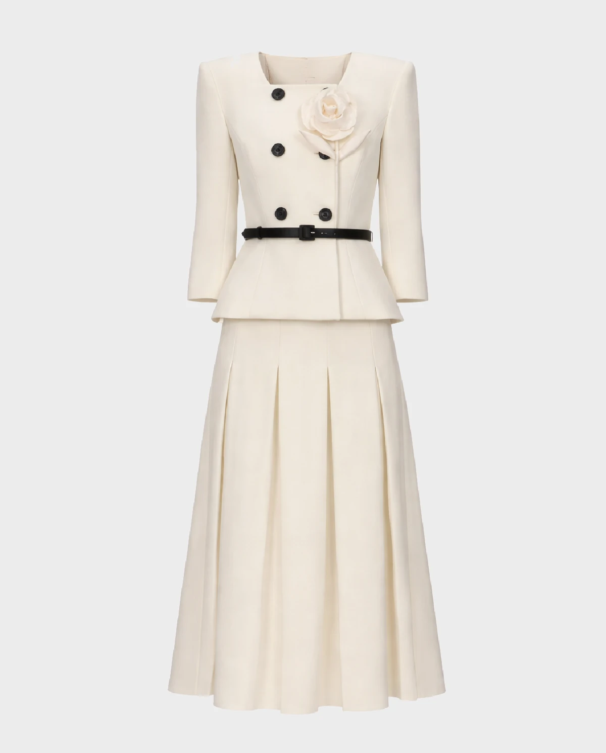 Kremowa sukienka midi z kwiatem - Image #1