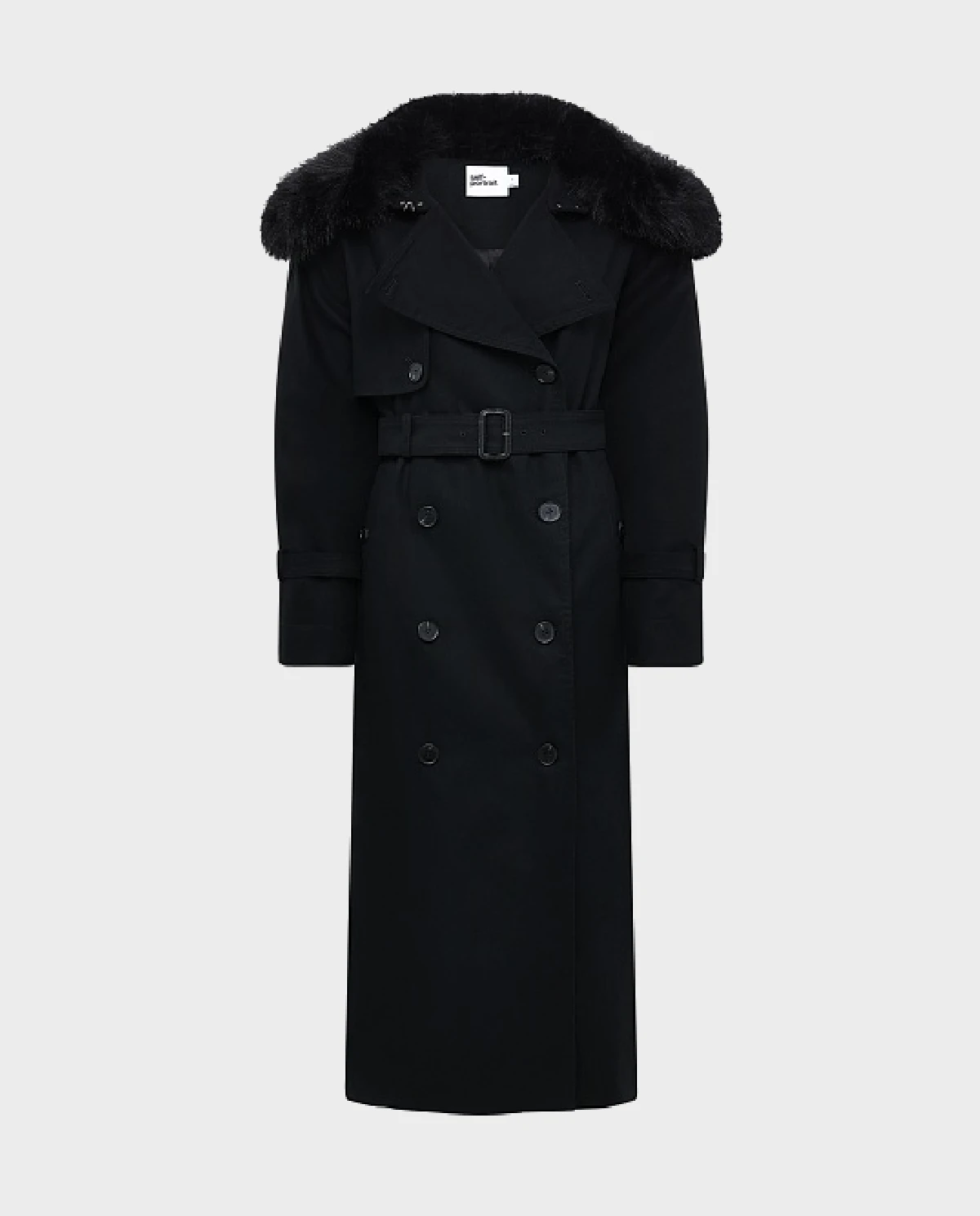 Czarny trencz ze sztucznym futerkiem - Image #1