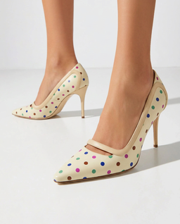 Kremowe szpilki w groszki Labama 105 - Image #1