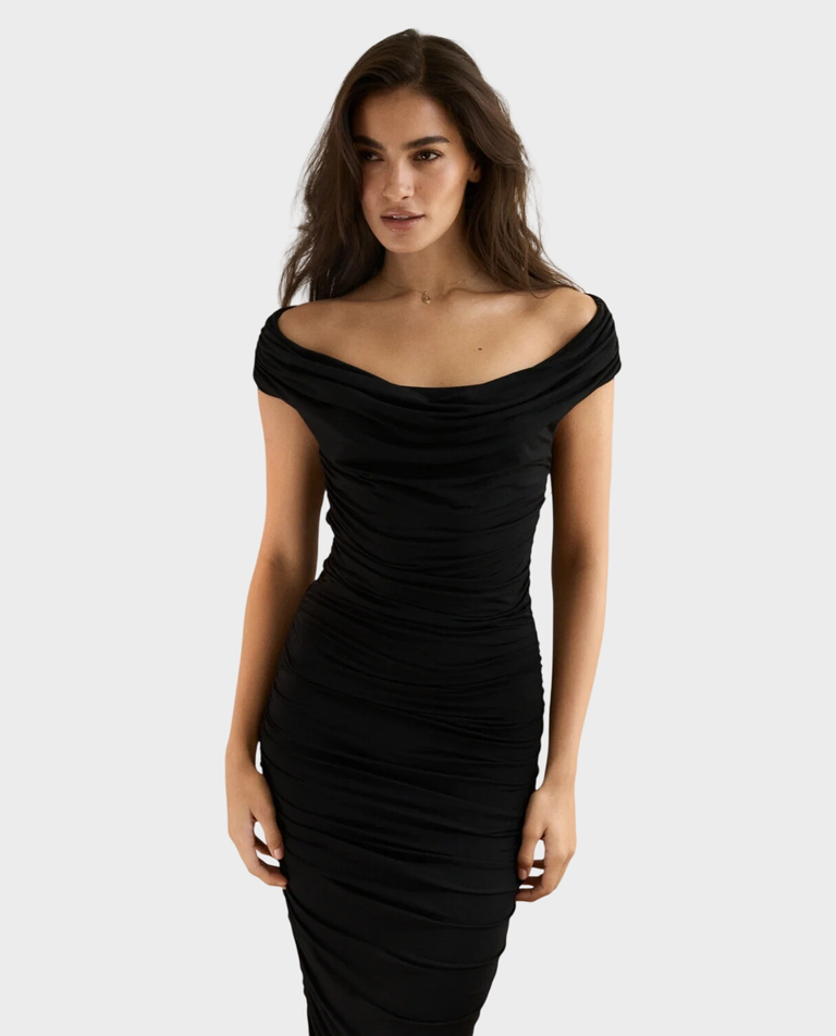 Czarna midi sukienka z drapowaniem Marielle