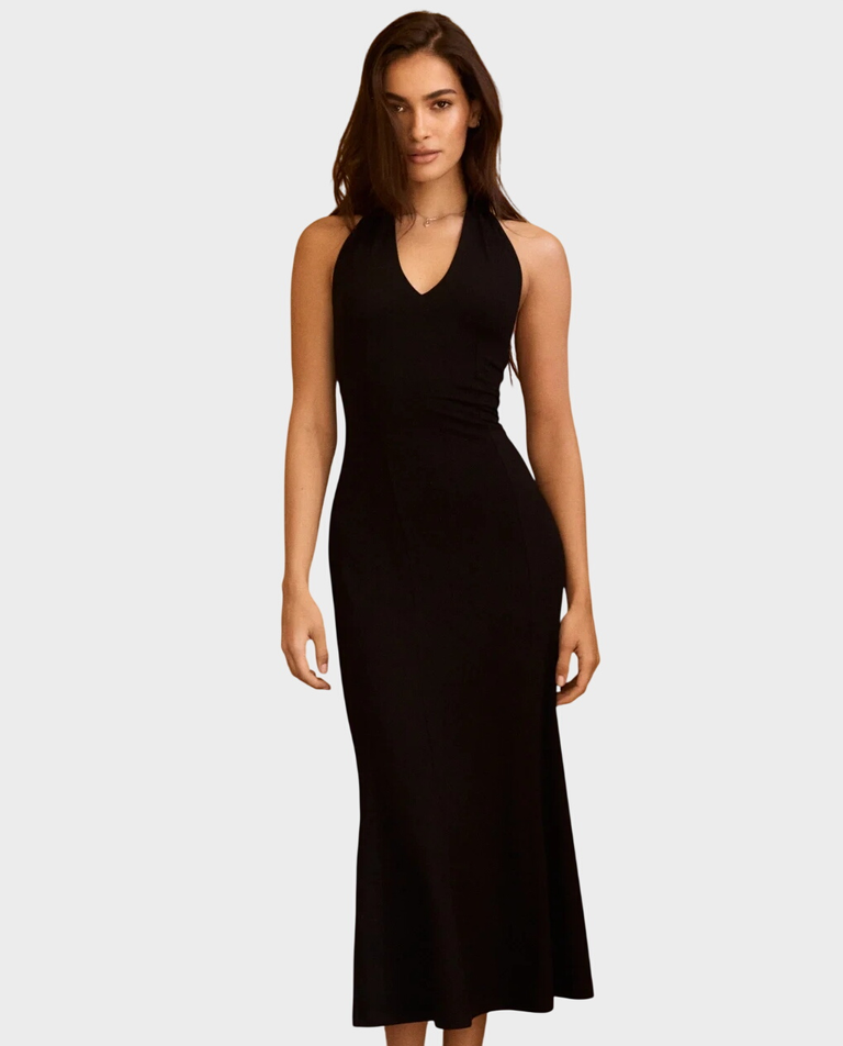 Długa czarna sukienka z wiązaniem Ines