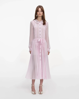 Jasnoróżowa plisowana sukienka midi - Image #0