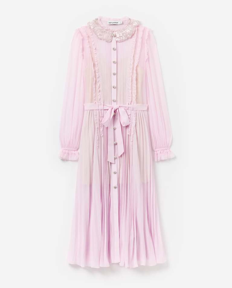 Jasnoróżowa plisowana sukienka midi