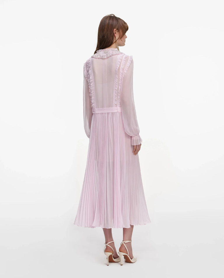 Jasnoróżowa plisowana sukienka midi - Image #3