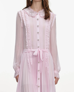 Jasnoróżowa plisowana sukienka midi - Image #4