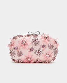 Jasnoróżowa kopertówka z kryształową aplikacją - Image #0