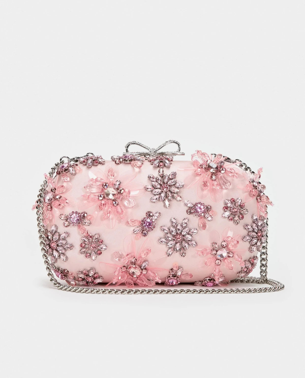 Jasnoróżowa kopertówka z kryształową aplikacją - Image #4