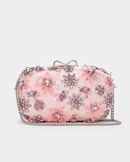 Jasnoróżowa kopertówka z kryształową aplikacją - Image #4