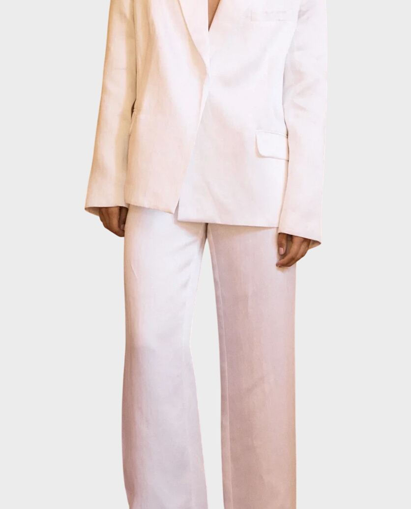 Białe spodnie z lnem Francoise - Image #0