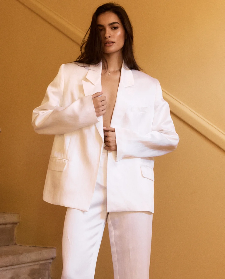 Białe spodnie z lnem Francoise - Image #2