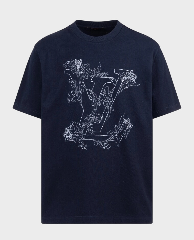 Granatowy t-shirt z logo „LV”
