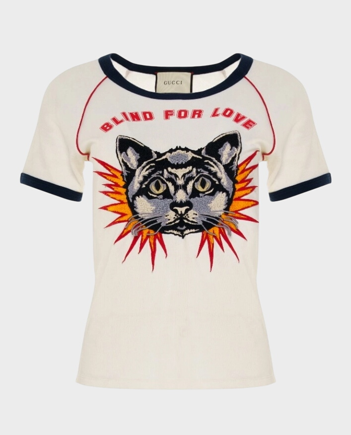 T-shirt z haftowanym motywem kota „Blind for Love” - Image #0