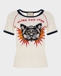 T-shirt z haftowanym motywem kota „Blind for Love” - Image #0