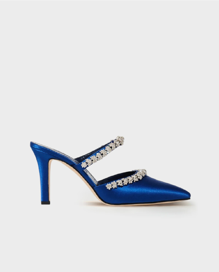 Satynowe mule  zdobione kryształkami Vedadamu