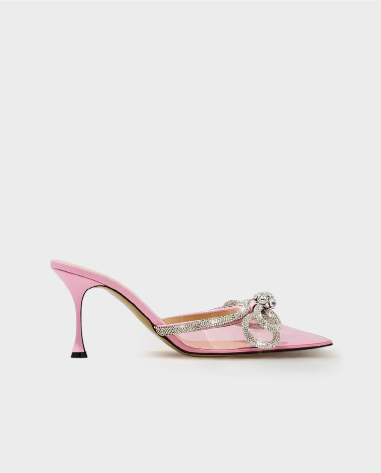 Różowe mule z podwójną kokardą