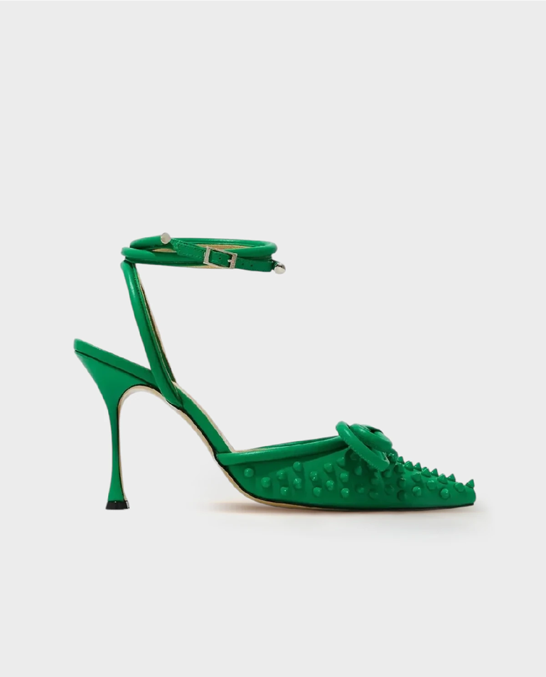 Zielone szpilki Double Bow z ćwiekami