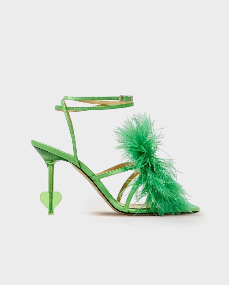 Zielone sandały na szpilce z ozdobnym obcasem